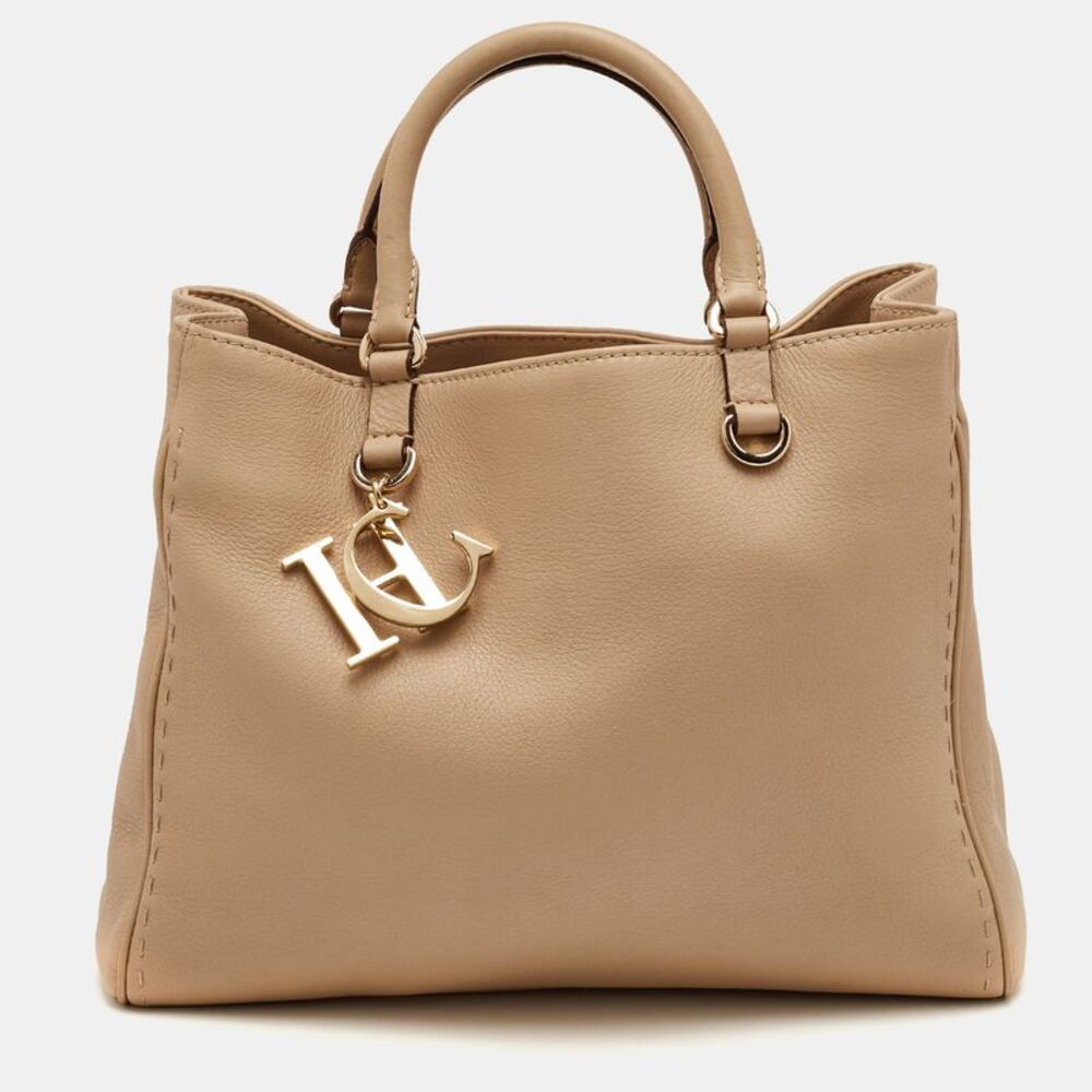 Ch Carolina Herrera Ch Charm Beige Leather Shopper Tote